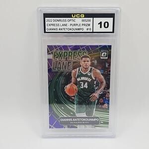 2022 Donruss Optic Express Lane Giannis Antetokounmpo Purple Prizm Bucks Graded